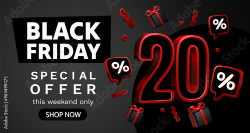 Black Friday 20 percent, special offer, discount flyer. Vector illustration