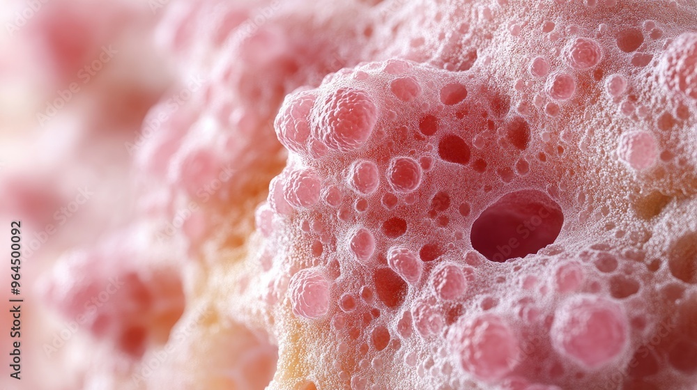 Close-up abstract view of pink foamy bubbles, showcasing intricate textures and patterns in a macro perspective. Close-up abstract view of pink foamy bubbles, showcasing intricate textures and patterns in a macro perspective.