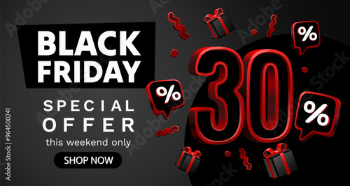 Black Friday 30 percent, special offer, discount flyer. Vector illustration