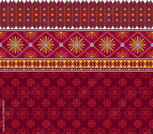 Vector design Textile Abstract fabric pattern geometric, Geometric ethnic oriental seamless pattern traditional Design for background, illustration, embroidery style. 