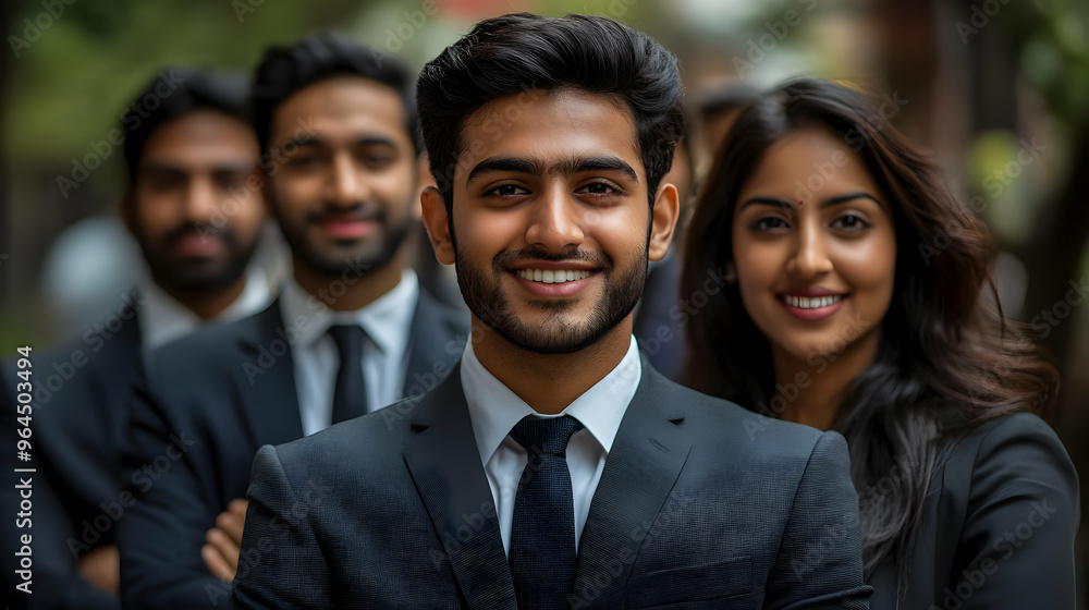 A group of professionals smiling confidently in a business setting. A group of professionals smiling confidently in a business setting.