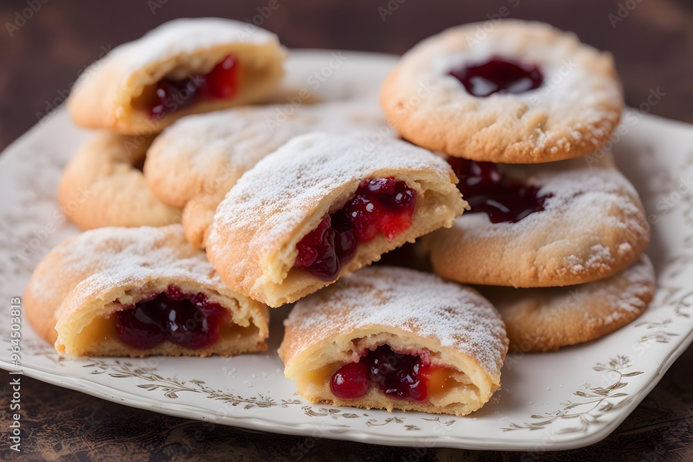 A traditional polish kolaczki cookie filled with fruit preserves, Ai generated A traditional polish kolaczki cookie filled with fruit preserves, Ai generated