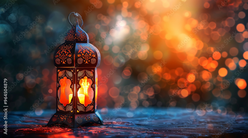 Traditional Lantern with Warm Glow in Twilight, Bokeh Lights, and Festive Ambience Traditional Lantern with Warm Glow in Twilight, Bokeh Lights, and Festive Ambience