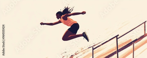 Minimalist Illustration of Person Jumping Over Hurdles with Text Space Below