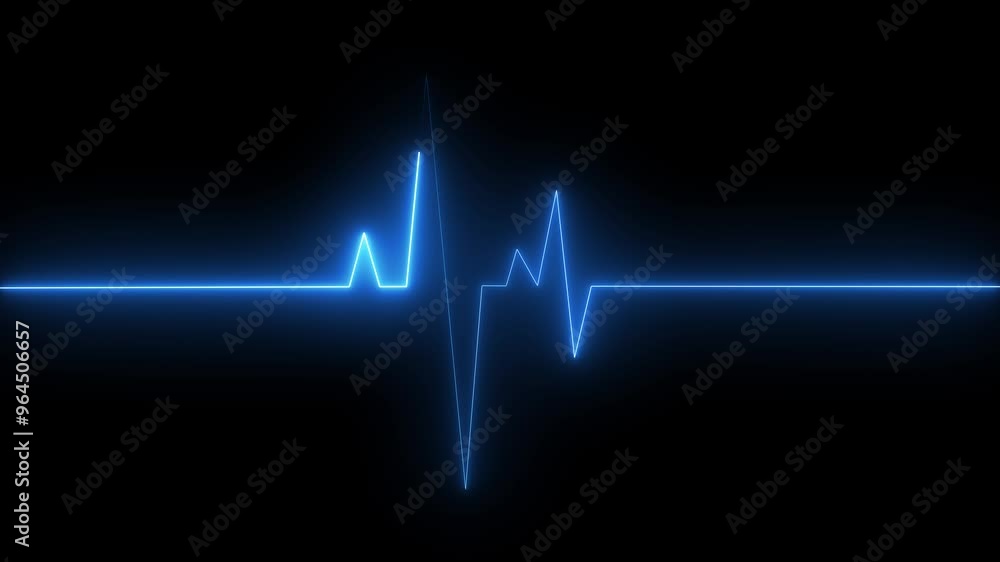 blue color Neon Digital Heartbeat Plus Animation. Neon heartbeat on black isolated animation. video black background