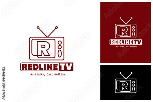 R letter retro tv television channel broadcast logo vector icon illustration