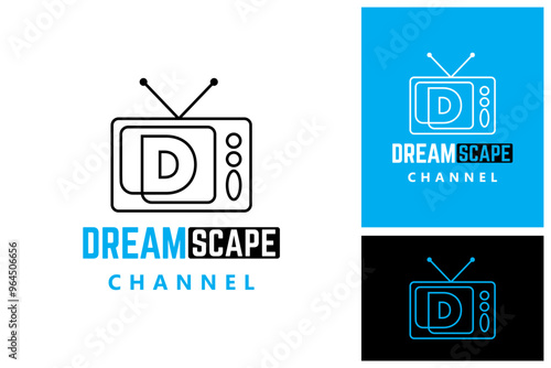 D letter retro tv television channel broadcast logo vector icon illustration