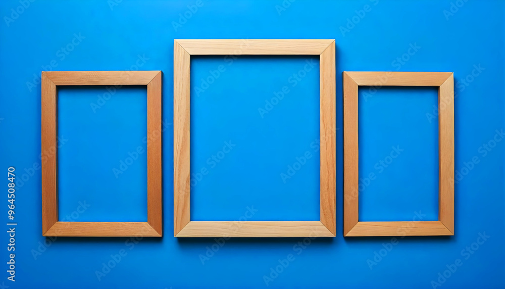 Assortment of square geometric wooden frames on a blue background Assortment of square geometric wooden frames on a blue background