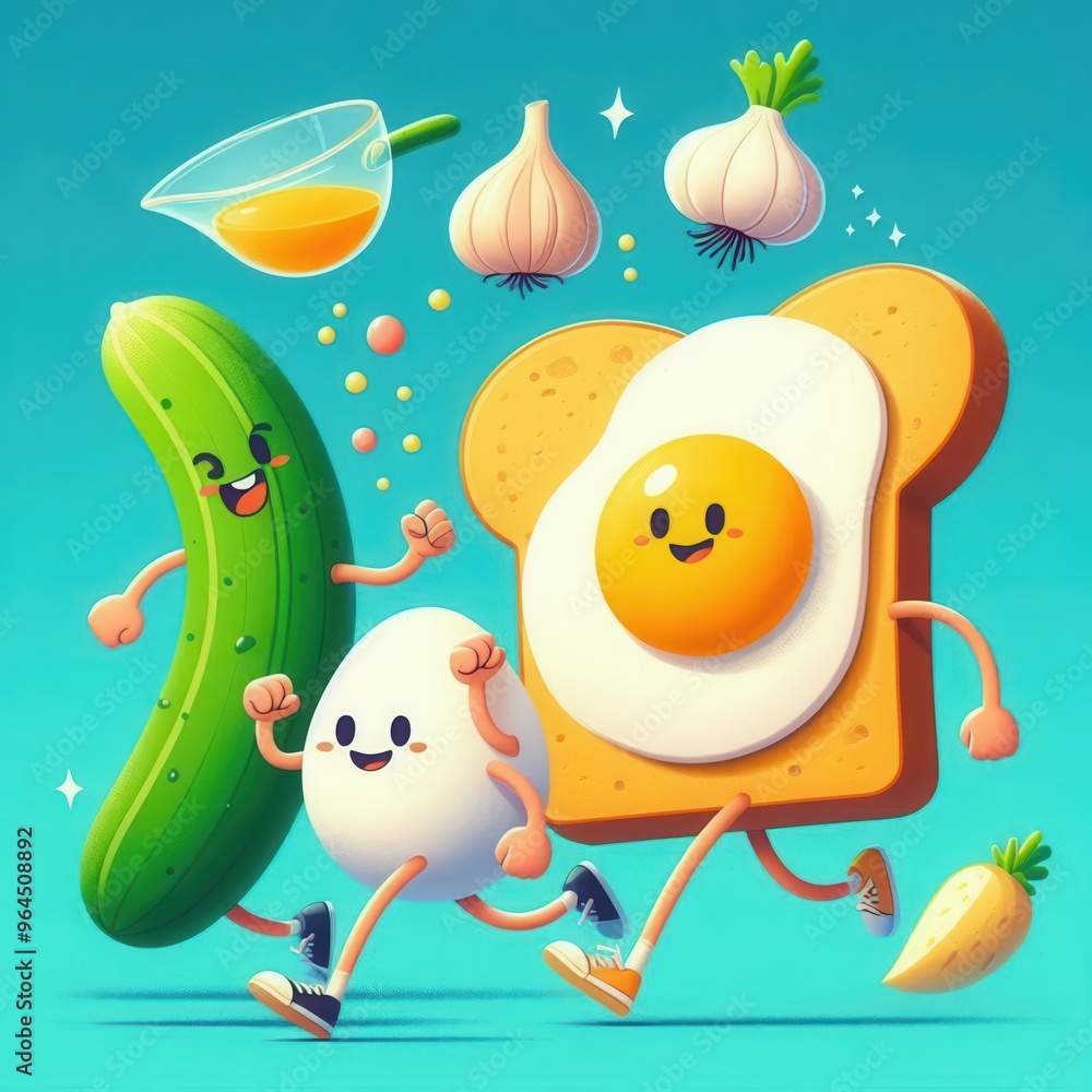 Fun and playful animated vegetables and breakfast items, perfect for promoting healthy eating, culinary brands, food blogs, or children's nutrition. Fun and playful animated vegetables and breakfast items, perfect for promoting healthy eating, culinary brands, food blogs, or children's nutrition.