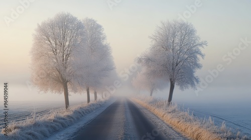 Wallpaper Mural Tranquil Morning Bliss: Foggy Country Road with Frosted Trees Torontodigital.ca