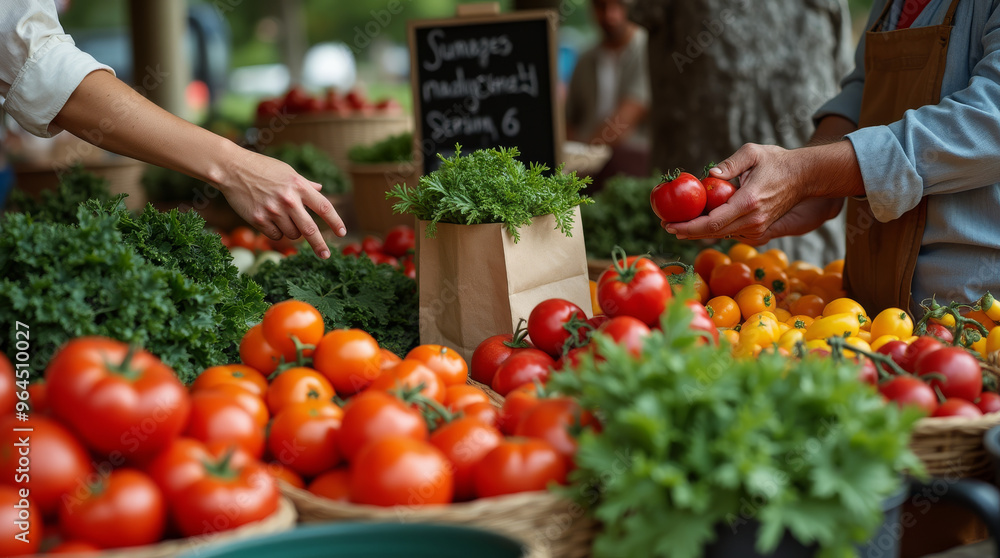 Fototapeta premium Frischer Markt mit Gemüse und Kräutern