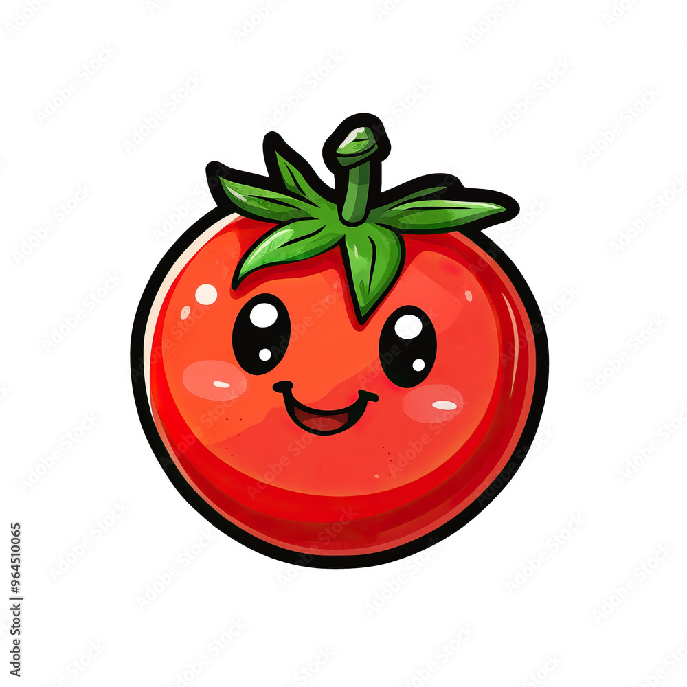 This adorable illustration features a cute tomato with a shiny red surface and green leaves, giving a cheerful smile perfect for playful or food-related projects. This adorable illustration features a cute tomato with a shiny red surface and green leaves, giving a cheerful smile perfect for playful or food-related projects.