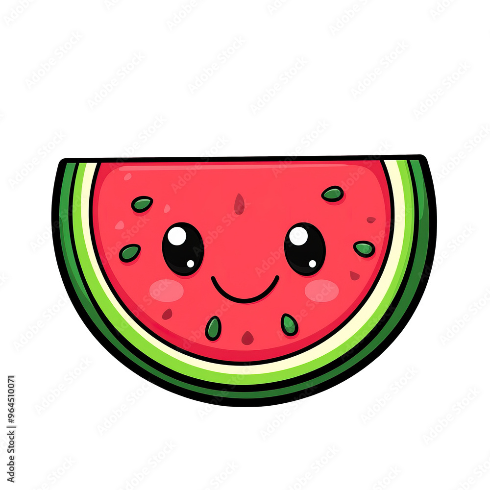 A cute cartoon-style watermelon slice with a happy face and adorable features on a white background, perfect for summer and food-themed designs. A cute cartoon-style watermelon slice with a happy face and adorable features on a white background, perfect for summer and food-themed designs.