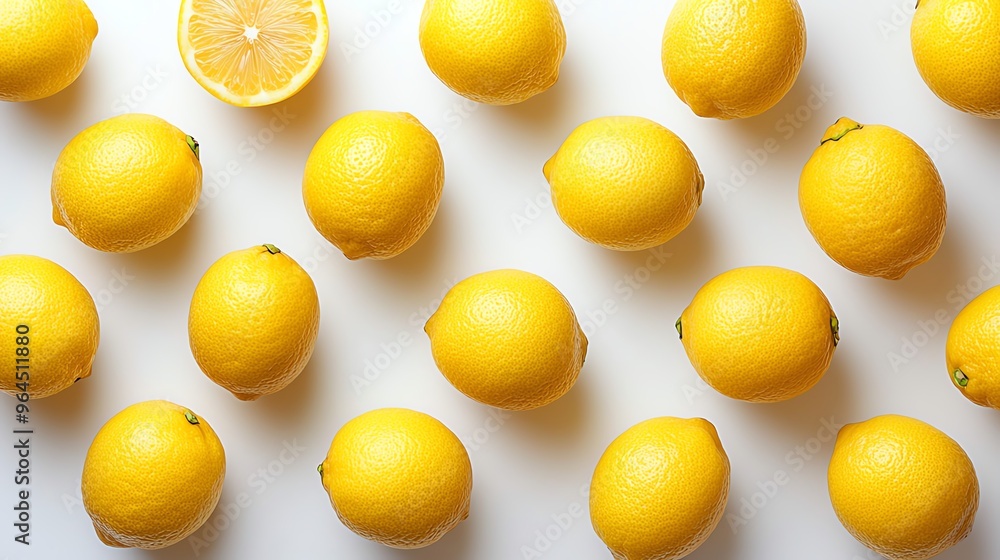 a whole view of multiple lemons arranged on isolated white background, view from above, editorial photography a whole view of multiple lemons arranged on isolated white background, view from above, editorial photography