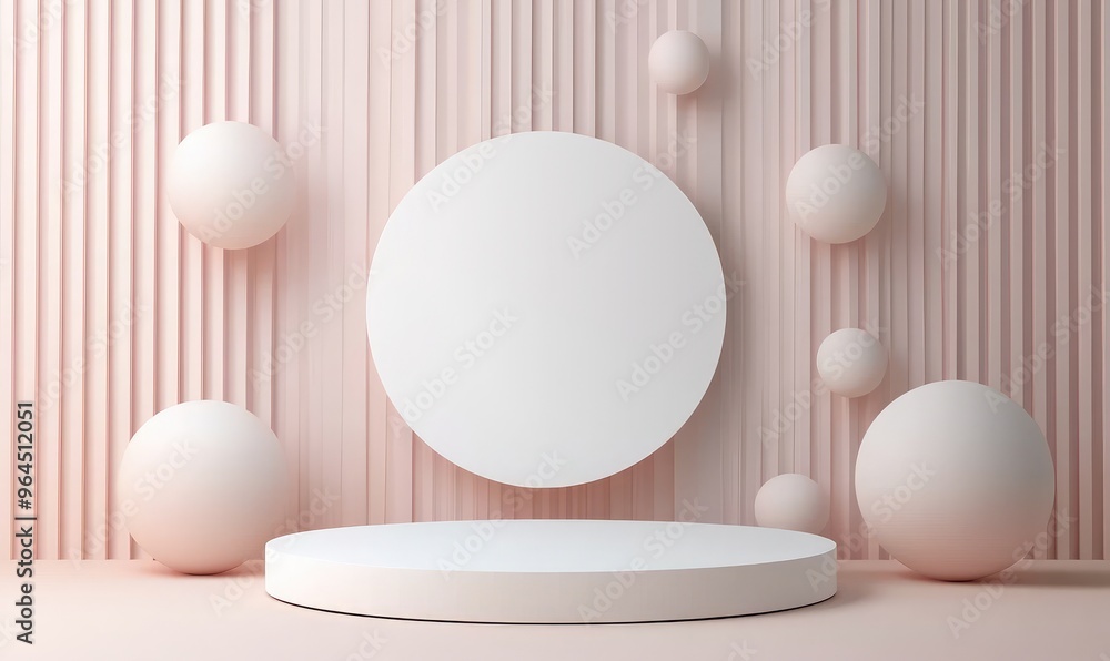 Modern minimalist podium with geometric shapes and neutral tones perfect for product display or showcase on a soft background. Modern minimalist podium with geometric shapes and neutral tones perfect for product display or showcase on a soft background.