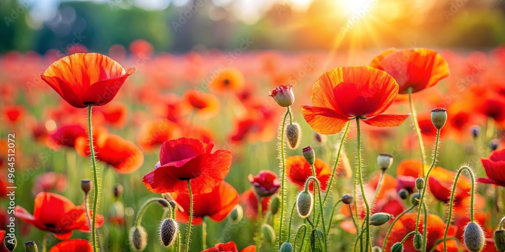 Fototapeta premium A beautiful background of blooming poppy flowers in a field