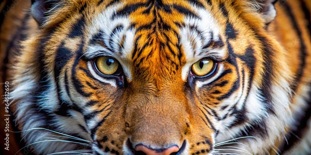 Naklejka premium Close up of a fierce tiger's amber eye in the wild habitat with intense gaze