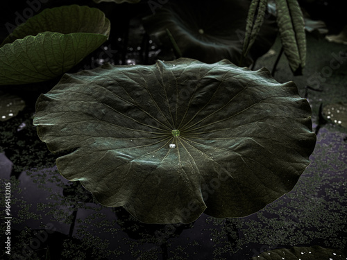 Close-up of lotus leaf with water droplets