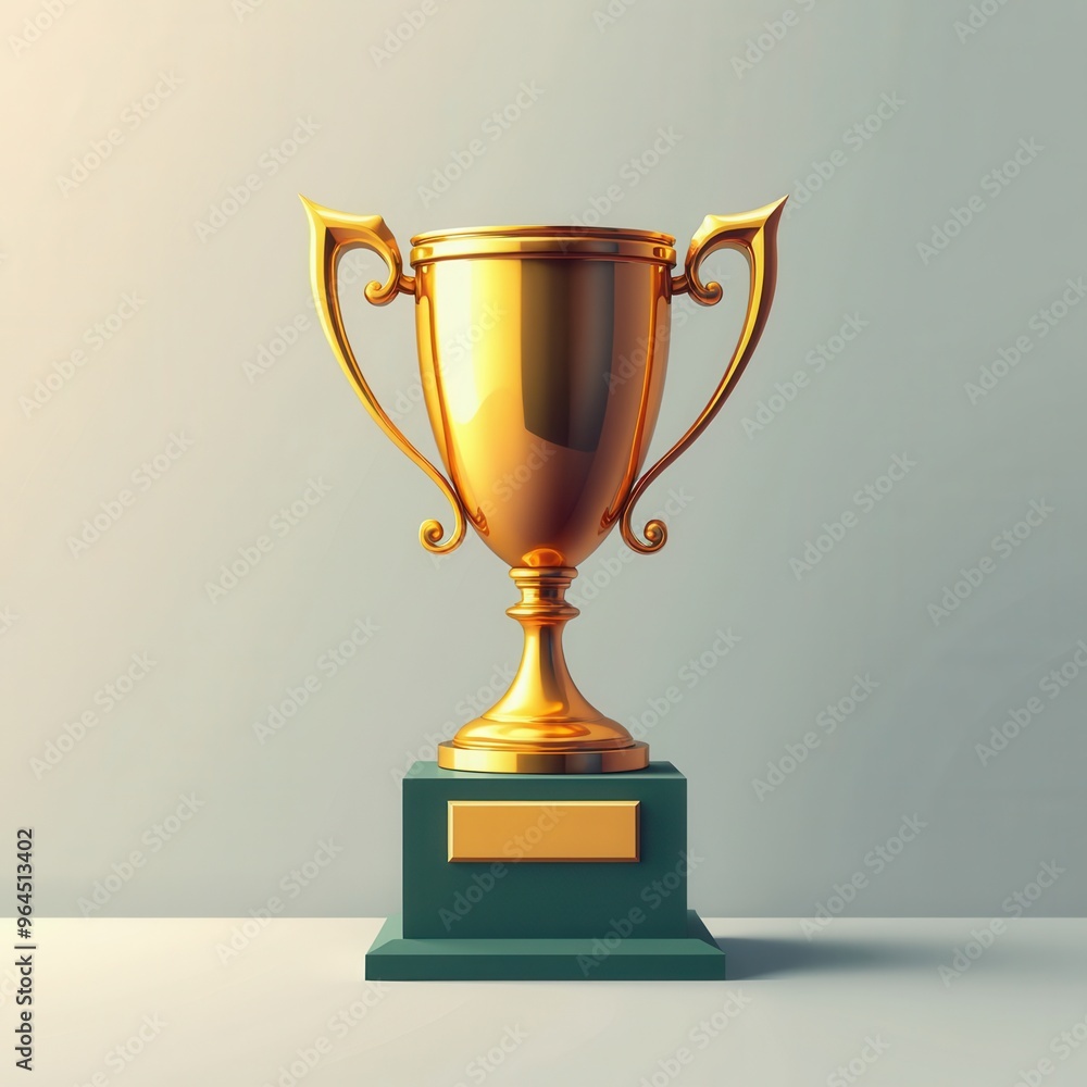 A gleaming golden trophy with a green marble base stands proudly on a simple background, epitomizing achievement, excellence, and the spirit of competition. A gleaming golden trophy with a green marble base stands proudly on a simple background, epitomizing achievement, excellence, and the spirit of competition.