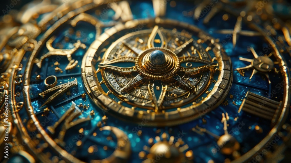 Close-up of a golden compass design featuring intricate details and a blue background, symbolizing direction and navigation. Close-up of a golden compass design featuring intricate details and a blue background, symbolizing direction and navigation.