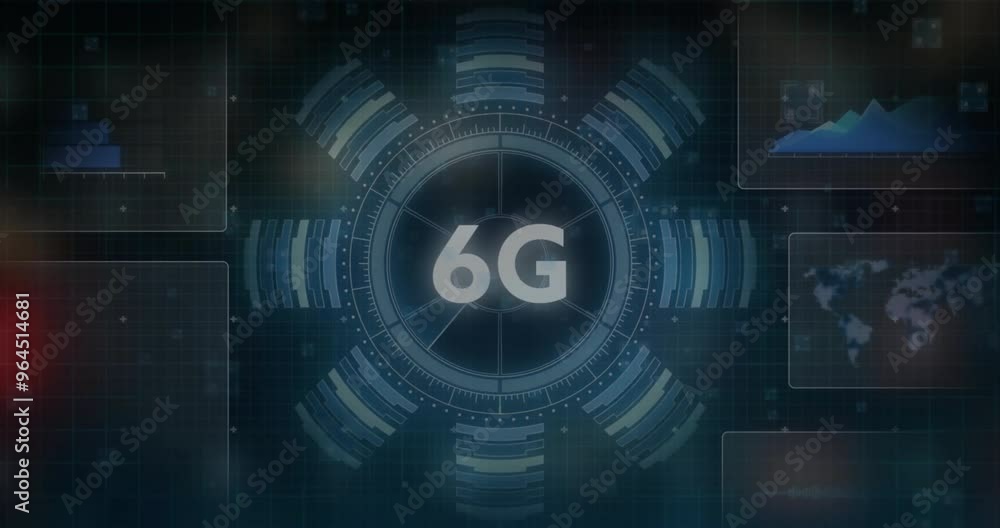 Animation of data processing over scope scanning and 6g text Animation of data processing over scope scanning and 6g text