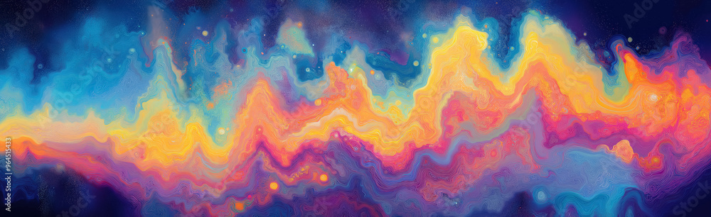 Vibrant abstract artwork with swirling patterns of bright colors like orange, yellow, blue, and purple, evoking a sense of motion and fluidity in a cosmic theme. Vibrant abstract artwork with swirling patterns of bright colors like orange, yellow, blue, and purple, evoking a sense of motion and fluidity in a cosmic theme.