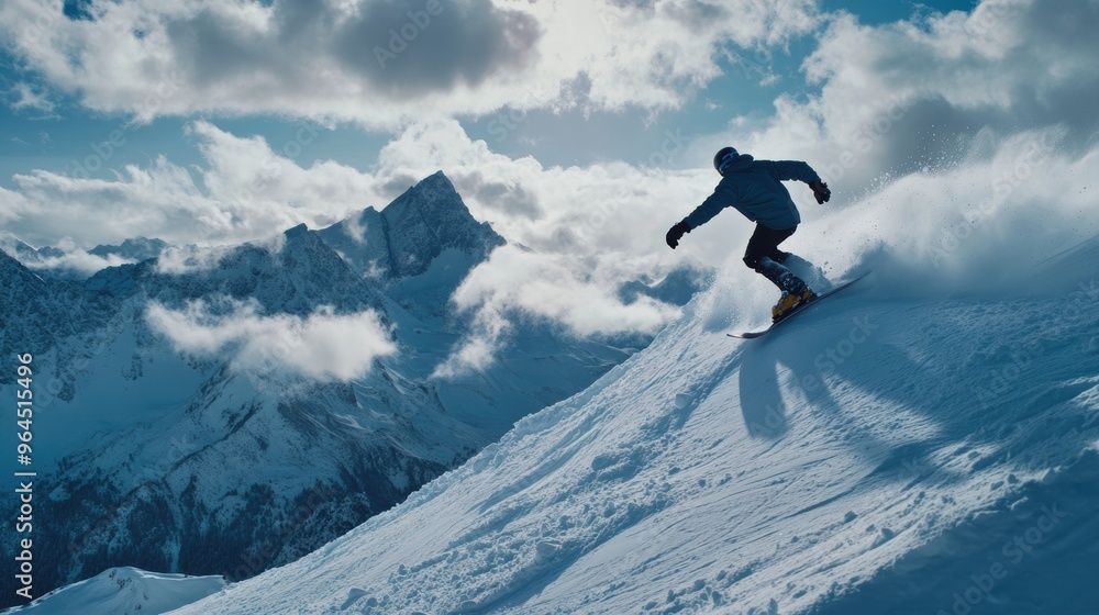 Thrilling Snowboarding Tricks Against Majestic Mountain Backdrop Thrilling Snowboarding Tricks Against Majestic Mountain Backdrop