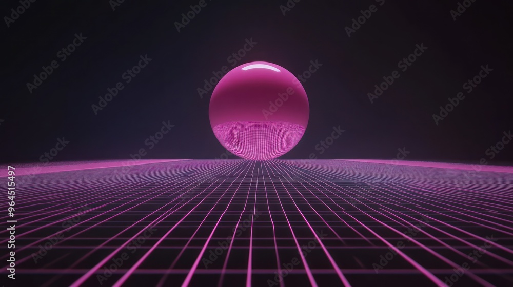 Abstract sphere on a pink grid Abstract sphere on a pink grid