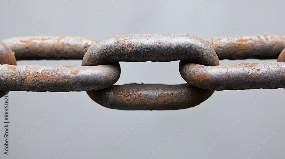 Close-up of a rusty metal chain with textured links, symbolizing strength, durability, and connection, set against a neutral background. Close-up of a rusty metal chain with textured links, symbolizing strength, durability, and connection, set against a neutral background.
