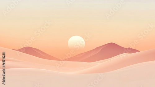 Vector Background with Minimalist Desert Scene, Soft Pastels and Clean Lines, Tranquil and Expansive Feel