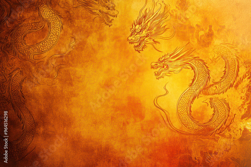 Abstract Background Representing Bhutan with Orange and Yellow Colors, Subtle Dragon Motifs and Swirling Textures