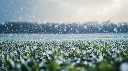 Intense Hailstorm with Ice Pellets Striking the Ground Amid Severe Weather Conditions