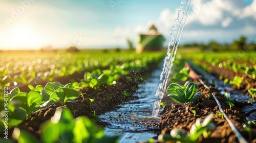 Efficient Irrigation Systems for Water Conservation and Healthy Crop Growth. Concept Irrigation Efficiency, Water Conservation, Healthy Crops, Farming Technologies, Sustainable Agriculture
