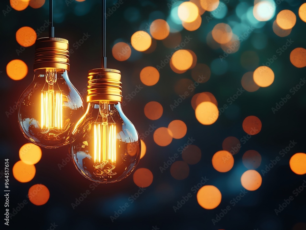 Warm glowing light bulbs against a backdrop of soft bokeh lights create a cozy, inviting atmosphere. Warm glowing light bulbs against a backdrop of soft bokeh lights create a cozy, inviting atmosphere.