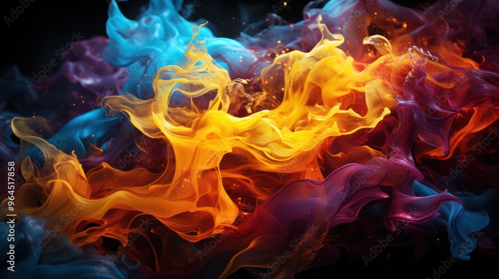 Fototapeta premium Vibrant Abstract Smoke Art - Colorful Swirls on Dark Background