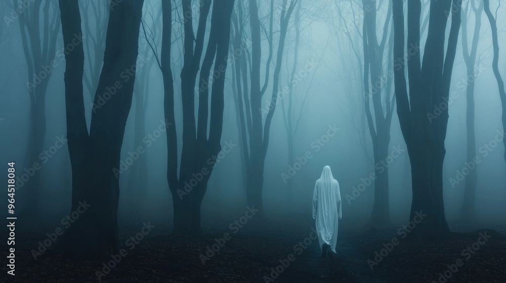 Mysterious Figure in Foggy Forest Mysterious Figure in Foggy Forest