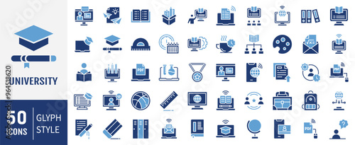 University icon collection. Containing distance learning, virtual classroom, online course, e-learning icon. Simple flat vector illustration.