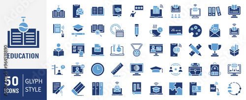 Education icon collection. Containing distance learning, virtual classroom, online learning, e-learning icon. Simple flat vector illustration.