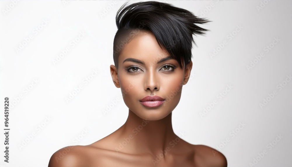 studio portrait of a brunette short haired woman with nude shoulders on white background
studio portrait of a brunette short haired woman with nude shoulders on white background