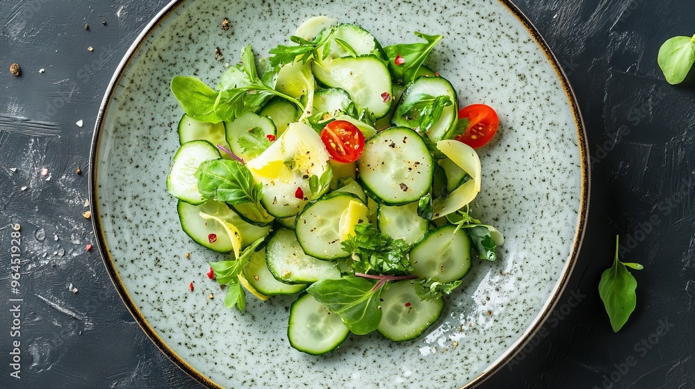 cucumber vegetable salad in a bowl, top view cucumber vegetable salad in a bowl, top view