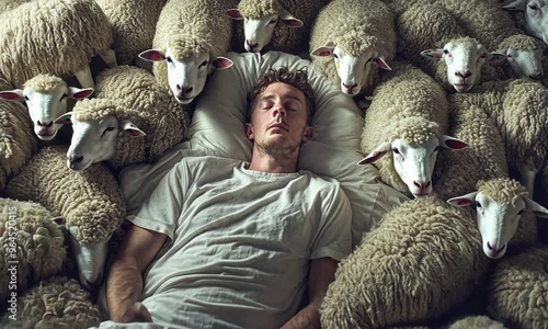 Man Sleeping Surrounded by Sheep