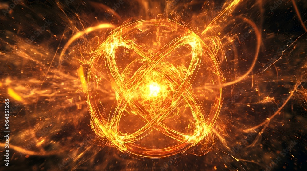 Atomic Particles Breaking Apart in Nuclear Fission Process Releasing Energy Waves Atomic Particles Breaking Apart in Nuclear Fission Process Releasing Energy Waves