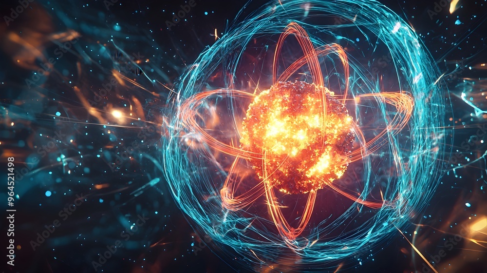 Obraz premium Visualizing the Intense Energy Release of Nuclear Fission Reaction