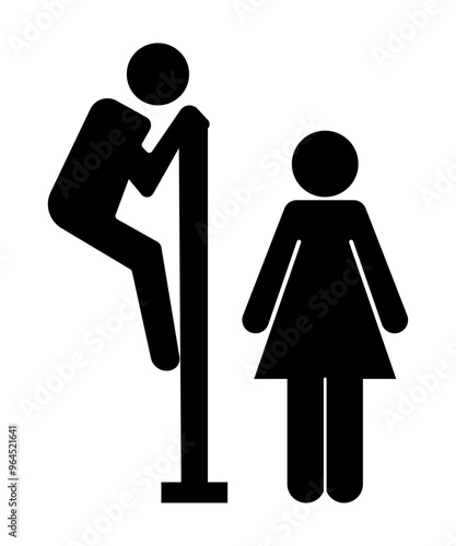 Funny public toilet concept icon symbol sign pictogram. men peek at women illustration.