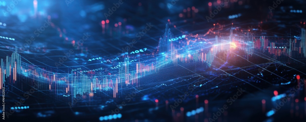 Stock market graph with dynamic lines and glowing data points representing financial growth and economic analysis Stock market graph with dynamic lines and glowing data points representing financial growth and economic analysis