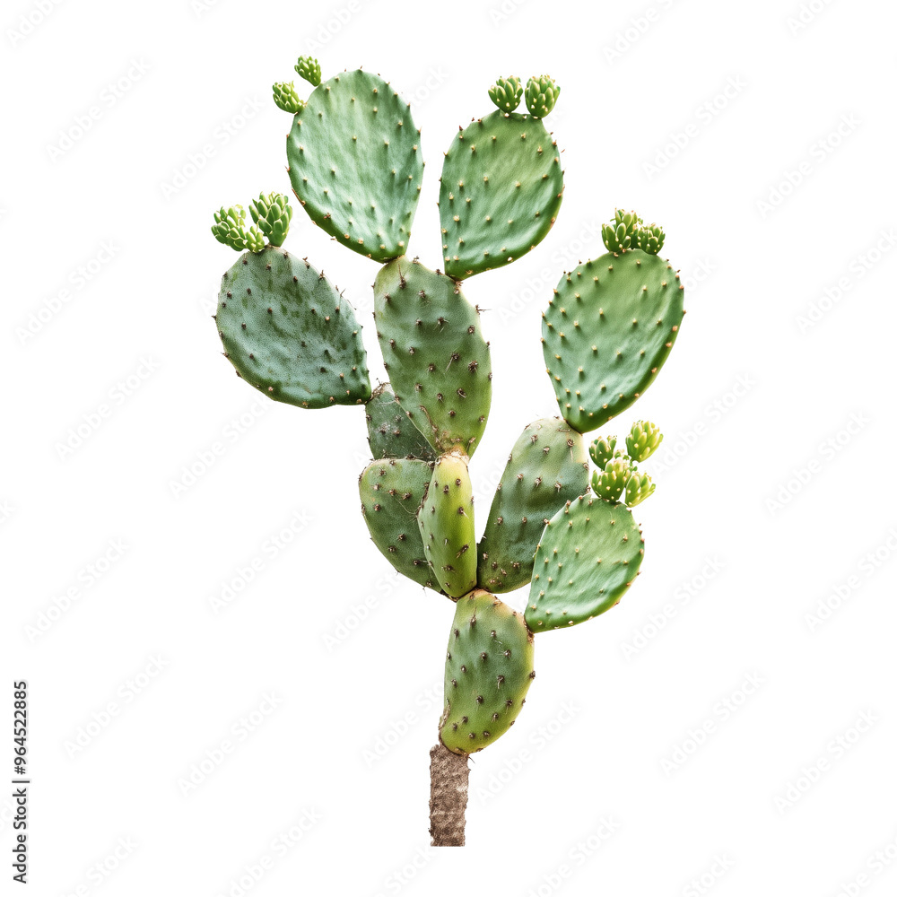 Green cactus with new growth blossoms standing against a transparent background, showcasing nature's resilience and beauty Green cactus with new growth blossoms standing against a transparent background, showcasing nature's resilience and beauty