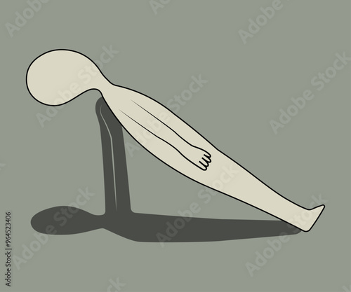 Depressed man lies supported by his shadow illustration.
