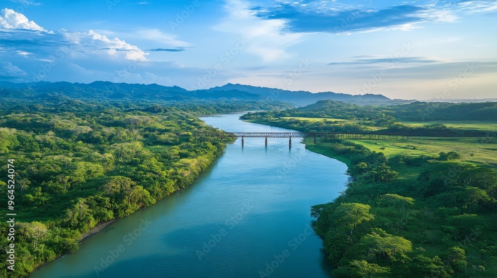Breathtaking river and bridge from above in Costa Rica Breathtaking river and bridge from above in Costa Rica