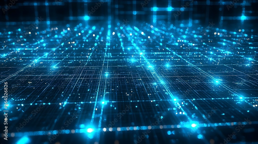 Naklejka premium Glowing Digital Grid Pattern - Futuristic Tech Matrix Background for Designs