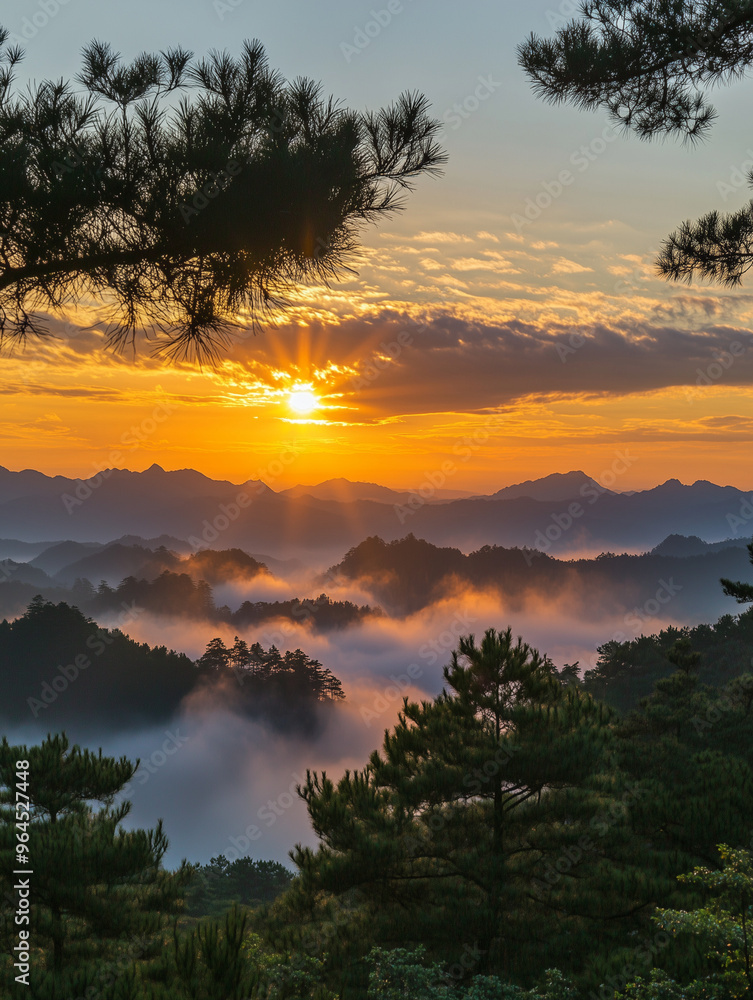 Naklejka premium sunset in the mountains
